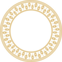 Vector golden round byzantine ornament. Circle, border, frame of ancient Greece and Eastern Roman Empire. Decoration of the Russian Orthodox Church..