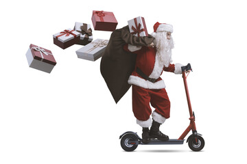 Fototapeta premium PNG file no background Fast Santa Claus on electric scooter