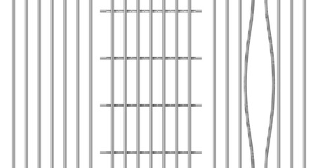 Prison metal bars vertical squared and bent for escape set realistic vector illustration