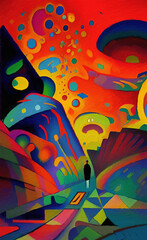 Digital painting abstract art in cubism style, graphic drawing expressionism artwork,  fashionable template for design