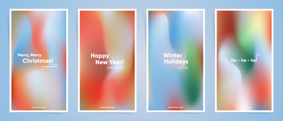 Fototapeta na wymiar Christmas story templates set. Modern gradient design collection. Winter blurred colorful wallpapers for social media stories, cards, posts, covers, backdrops.