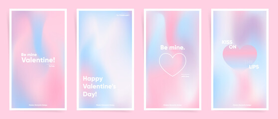 Saint Valentine's Day stories template. Lovely modern art poster cover design. Invitations, greeting cards or post templates with valentine day gradients. Wavy pink gradient layout wallpaper set. - obrazy, fototapety, plakaty