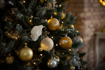 Christmas tree decorated with shiny balls and decorations