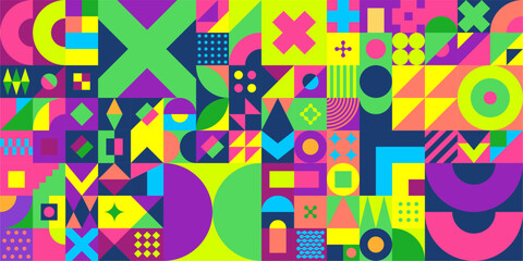 Trendy Colorful Seamless Abstract Vector Bauhaus Geometric Pattern Design Background 