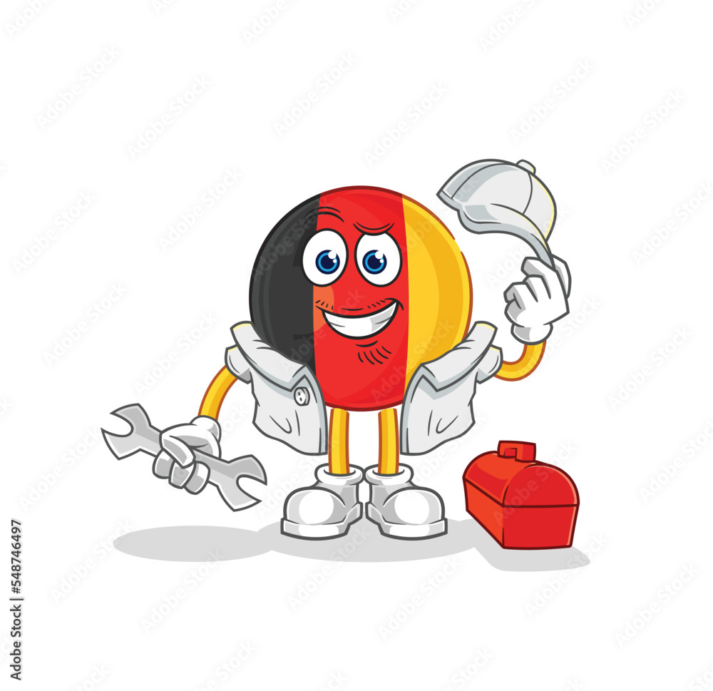 Poster belgium mechanic cartoon. cartoon mascot vector