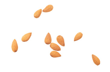 Almond nuts isolated on white background.