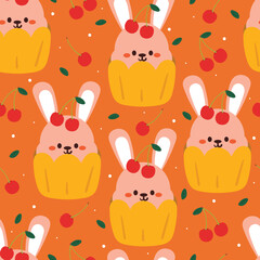 seamless pattern cartoon bunny and food character. cute animal wallpaper for textile, gift wrap paper