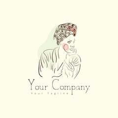 Minimal beautiful woman logo and leaf design in elegant line art style logo.