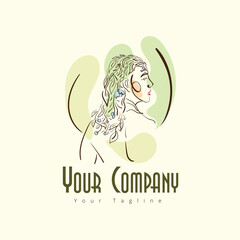 Minimal beautiful woman logo and leaf design in elegant line art style logo.