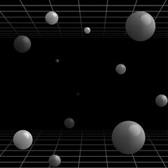 Abstract Monochrome Grayscaled Floating Bubble Ball, Black Background