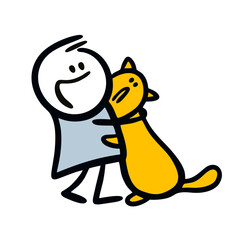 Happy doodle couple of cat pet and human master hugging with love.
