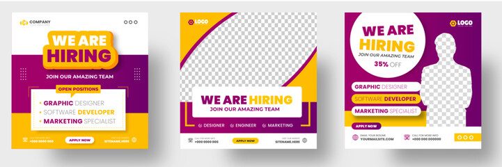 Obraz premium We are hiring job vacancy social media post banner design template with red color. We are hiring job vacancy square web banner design.