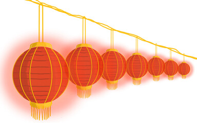 Chinese lanterns glowing red to celebrate Chinese New Year isolated on transparent background png