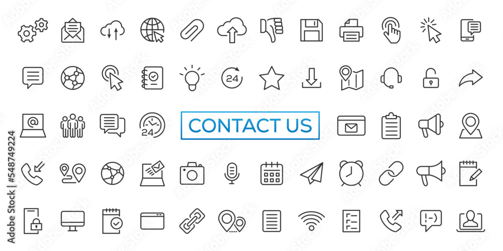 Aufkleber set of simple contact us icons for web and mobile app. social media network icon call us email mobil