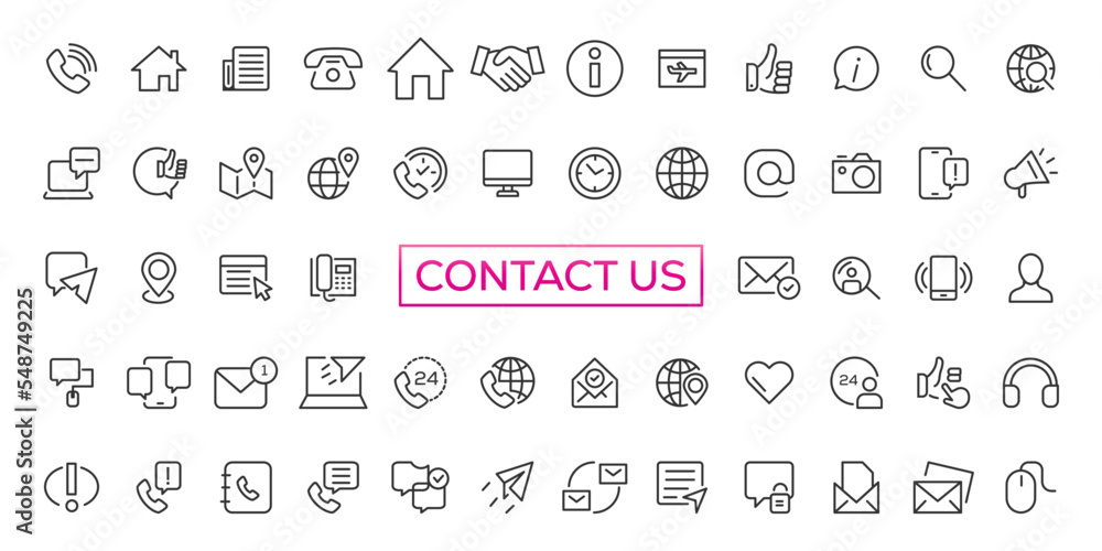 Poster set of simple contact us icons for web and mobile app. social media network icon call us email mobil