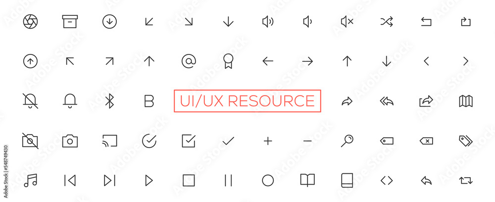 Poster minimalist and simple looking ui icons set for dark, light mode. outline isolated user interface ele