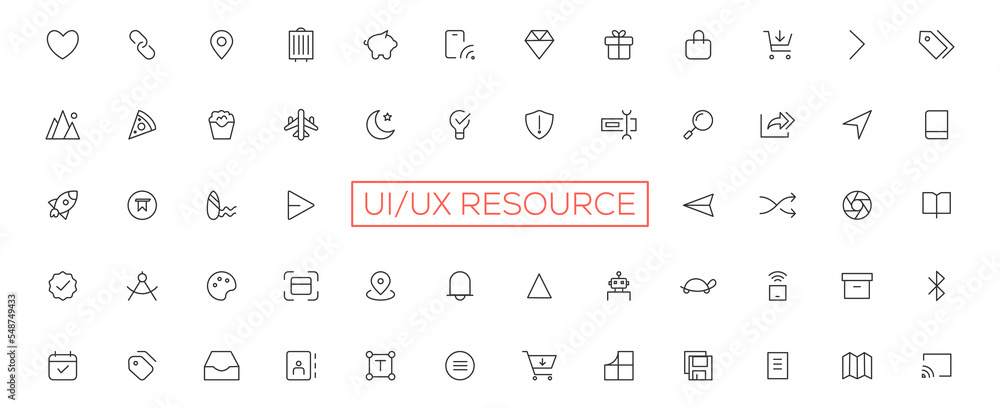 Poster minimalist and simple looking ui icons set for dark, light mode. outline isolated user interface ele