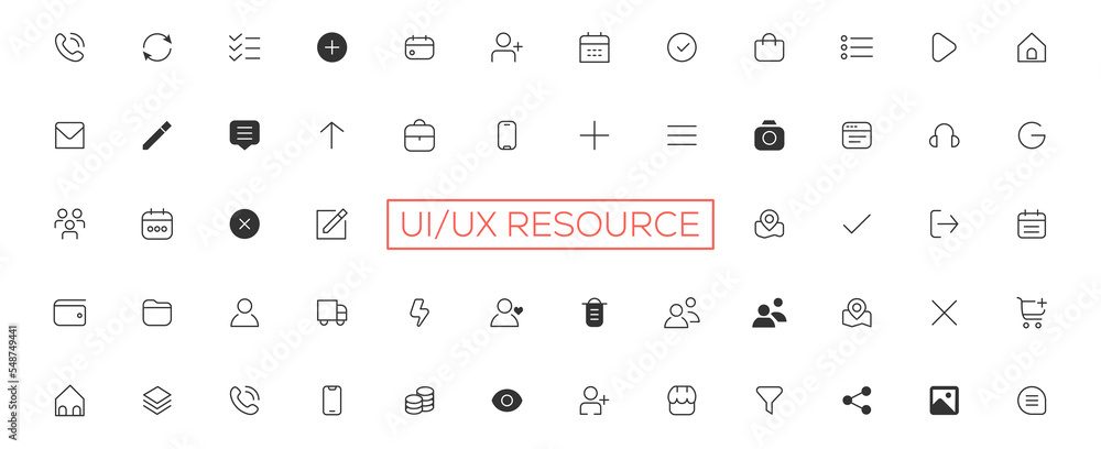 Poster minimalist and simple looking ui icons set for dark, light mode. outline isolated user interface ele
