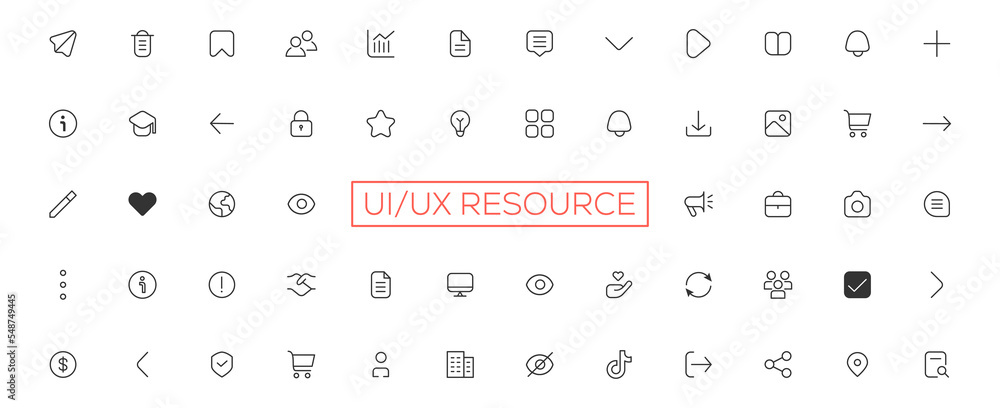 Poster minimalist and simple looking ui icons set for dark, light mode. outline isolated user interface ele