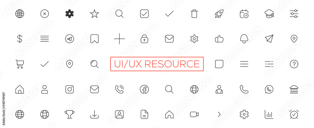 Poster minimalist and simple looking ui icons set for dark, light mode. outline isolated user interface ele