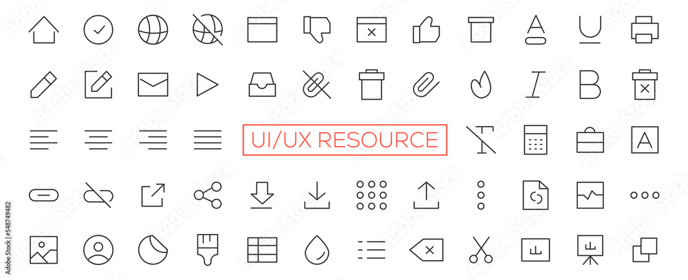Poster minimalist and simple looking ui icons set for dark, light mode. outline isolated user interface ele