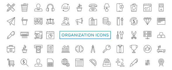 Fototapeta premium Business people, human resources, office management - thin line web icon set. Outline icons collection. Simple vector illustration