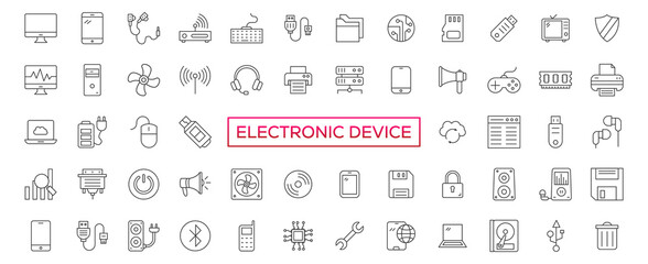 Fototapeta na wymiar Electronic device line icon set, technology symbols collection, vector sketches, logo illustrations, linear pictograms package isolated on white background