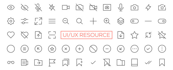 Minimalist and simple looking ui icons set for dark, light mode. Outline isolated user interface elements for night, day themes