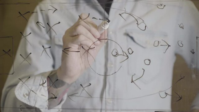Soccer tactics on glass board, training concept