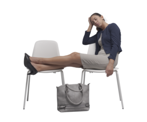 Businesswoman falling asleep on a chair PNG file no background
