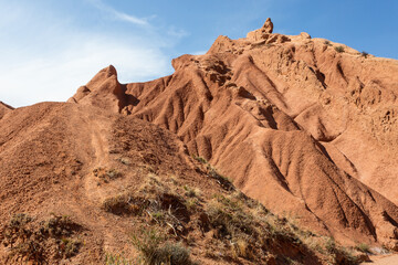 Fairytale canyon or Skazka Canyon, Natural park of colorful rocks near Issyk-Kul lake, Kyrgyzstan.