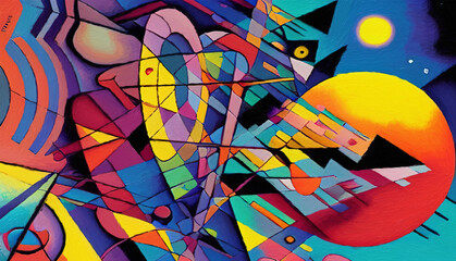 Digital painting abstract art in cubism style, graphic drawing expressionism artwork,  fashionable template for design