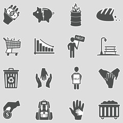 Poverty Icons. Sticker Design. Vector Illustration.