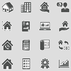 Property Market Icons. Sticker Design. Vector Illustration.