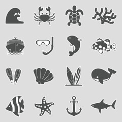 Fototapeta premium Ocean Icons. Sticker Design. Vector Illustration.