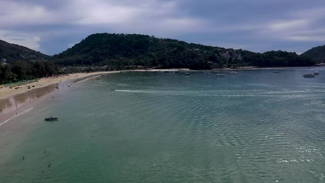 Phuket Patong beach Aerial view from drone camera, Beautiful patong beach Phuket Thailand Amazing sea beach sand tourist travel destination in the andaman sea Beautiful phuket island