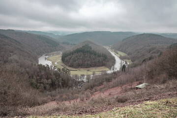 Fototapeta premium Beautiful view over the hill and river in Belgium.