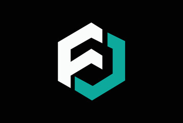 letter fj linked flat overlapping design logo vector, Hexagon logo with letter f and j