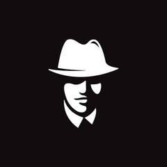 victorian gentleman detective vintage with hat logo design