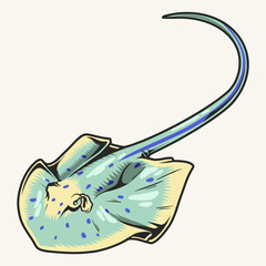 Sea stingray colorful detailed label