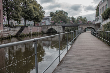 The beautiful, underrated city of Mechelen in Belgium with stunning architecture. Dijle path in Mechelen near the river. 