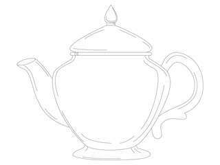 Sketch the scribble of a teapot. A hand-drawn silhouette of an old teapot. Vector element of tea time, highlighted on a white background.