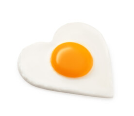 Tasty fried egg in shape of heart isolated on white