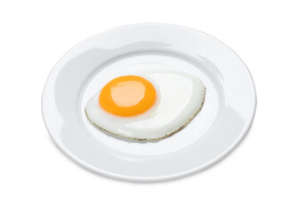 Plate with delicious fried egg isolated on white