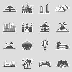 Naklejka premium Tourist Attractions Icons. Sticker Design. Vector Illustration.