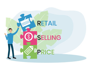 RSP - retail selling price. acronym business concept. vector illustration concept with keywords and icons. lettering illustration with icons for web banner, flyer, landing page, presentation