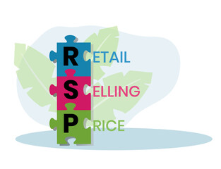 RSP - retail selling price. acronym business concept. vector illustration concept with keywords and icons. lettering illustration with icons for web banner, flyer, landing page, presentation