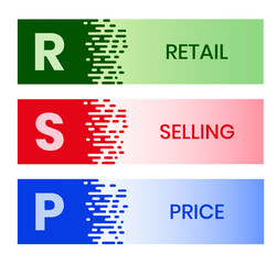 RSP - retail selling price. acronym business concept. vector illustration concept with keywords and icons. lettering illustration with icons for web banner, flyer, landing page, presentation