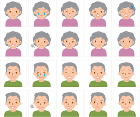 高齢男女の表情アイコンセット