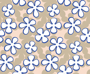 Obraz premium Abstract Monochrome Retro Florals Seamless Pattern Trendy Fashion Colors Minimal Stylish Design Perfect for Allover Fabric Print or Wrapping Paper